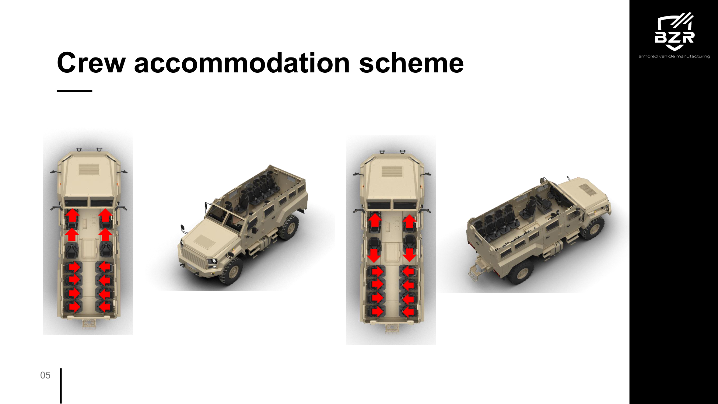 PREDATOR 4x4 MRAP crew accommodation scheme showing 12-seat
              layout