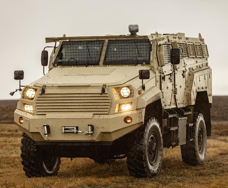 PREDATOR 4x4 MRAP front three-quarter view in the field